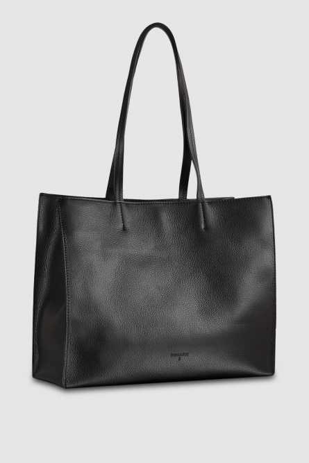 Hammered leather shopping bag, Black, Patrizia Pepe