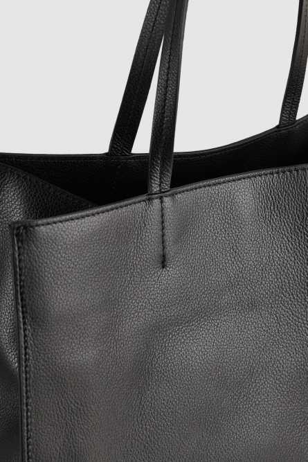 Hammered leather shopping bag, Black, Patrizia Pepe