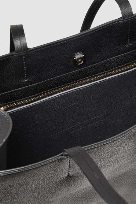 Hammered leather shopping bag, Black, Patrizia Pepe