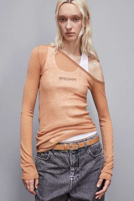 Low-waist leather belt, Brown, Patrizia Pepe