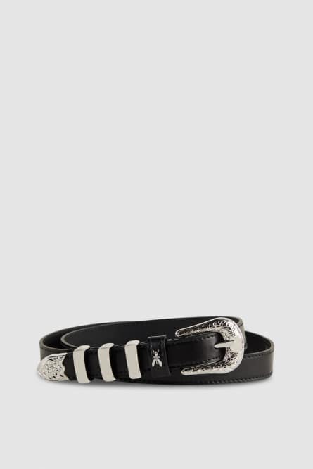 Low-waisted leather Cowboy belt, Black, Patrizia Pepe