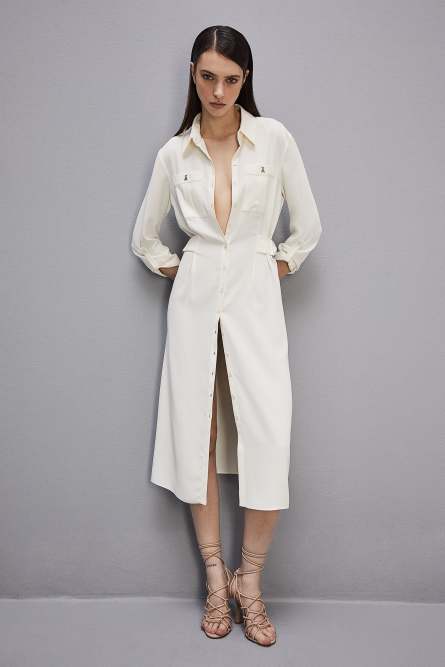 Long-sleeved chemisier dress, White, Patrizia Pepe