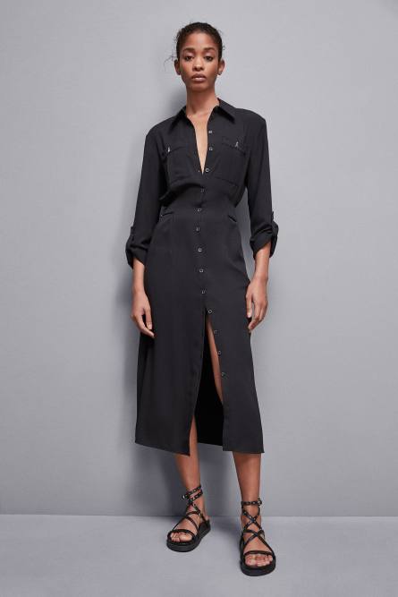 Long-sleeved chemisier dress, Black, Patrizia Pepe