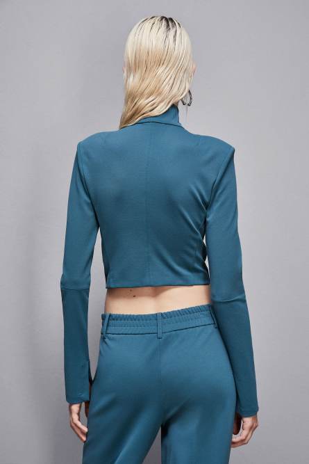 High-neck cropped jacket, Blue, Patrizia Pepe