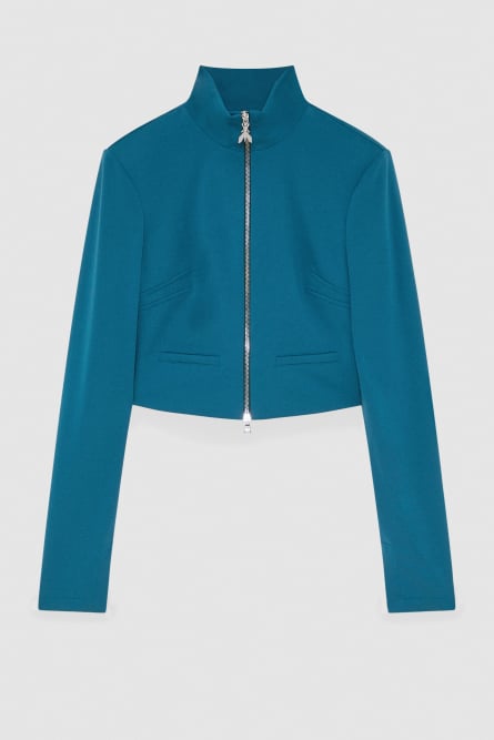 High-neck cropped jacket, Blue, Patrizia Pepe
