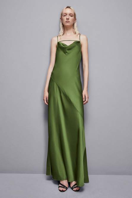 Long viscose satin mermaid dress, Green, Patrizia Pepe