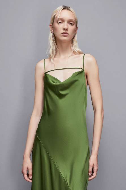 Long viscose satin mermaid dress, Green, Patrizia Pepe