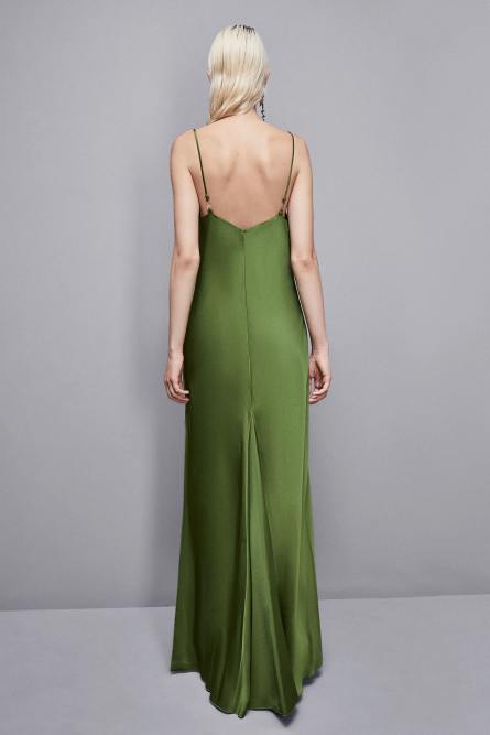 Long viscose satin mermaid dress, Green, Patrizia Pepe