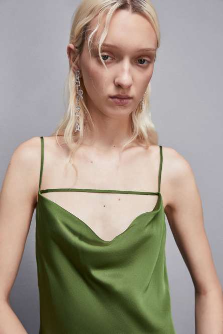 Long viscose satin mermaid dress, Green, Patrizia Pepe