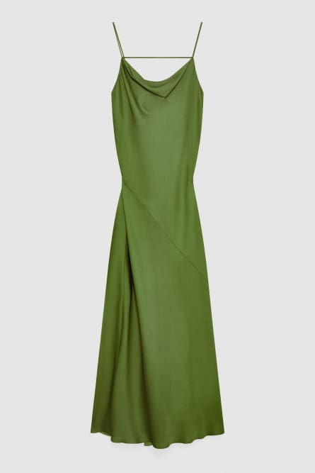 Long viscose satin mermaid dress, Green, Patrizia Pepe