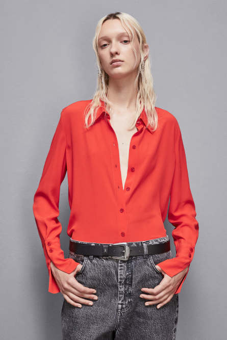 Essential crepe long-sleeved shirt, Red, Patrizia Pepe