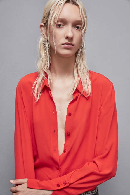 Essential crepe long-sleeved shirt, Red, Patrizia Pepe