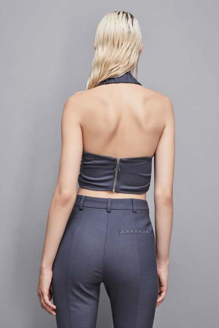 Top croisé en laine Essential, Gris, Patrizia Pepe
