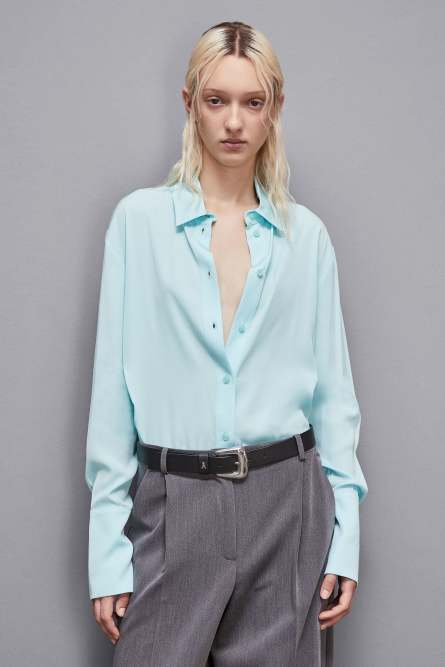Camisa en sarga de viscosa Essential, Azul Claro