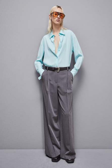 Camisa en sarga de viscosa Essential, Azul Claro