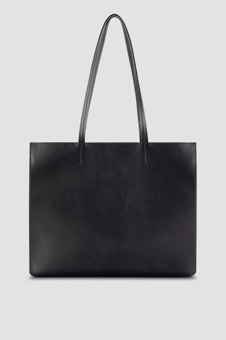 Leather shopping bag with zipper, Black, Patrizia Pepe