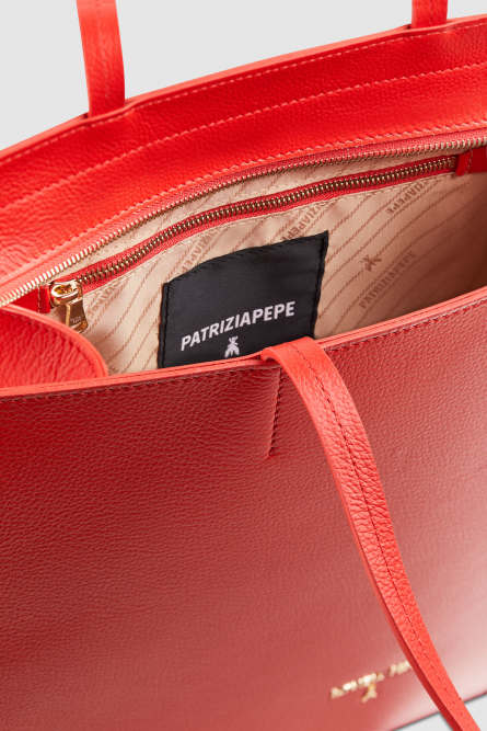 Sac shopping en cuir avec zip, Rouge, Patrizia Pepe