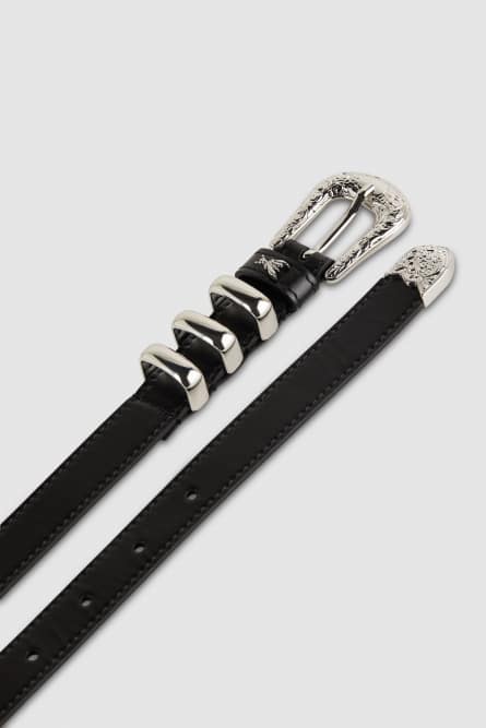 Low-waisted leather Cowboy belt, Black, Patrizia Pepe