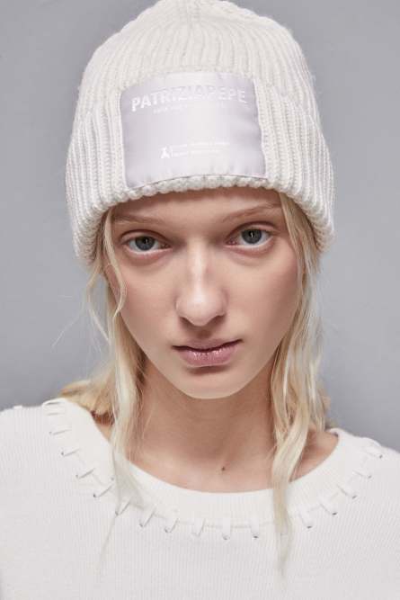 Bonnet en tissu côtelé, Blanc, Patrizia Pepe