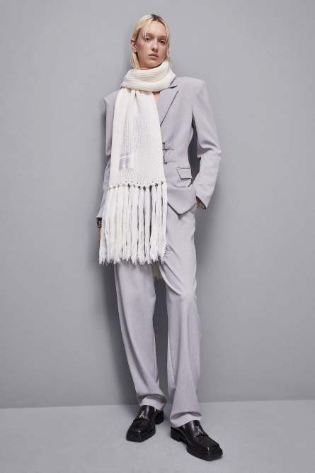 Ribbed scarf with fabric fringes, White, Patrizia Pepe