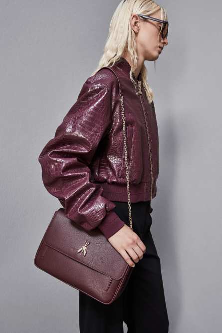 Fly leather shoulder bag with chain, Purple, Patrizia Pepe
