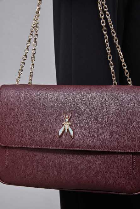 Fly leather shoulder bag with chain, Purple, Patrizia Pepe
