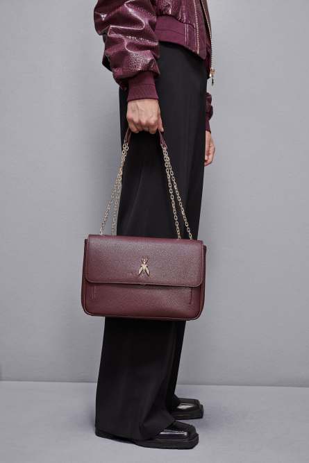 Fly leather shoulder bag with chain, Purple, Patrizia Pepe
