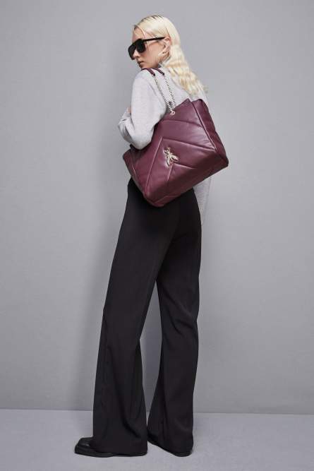 Leather bucket bag with zipper, Purple, Patrizia Pepe
