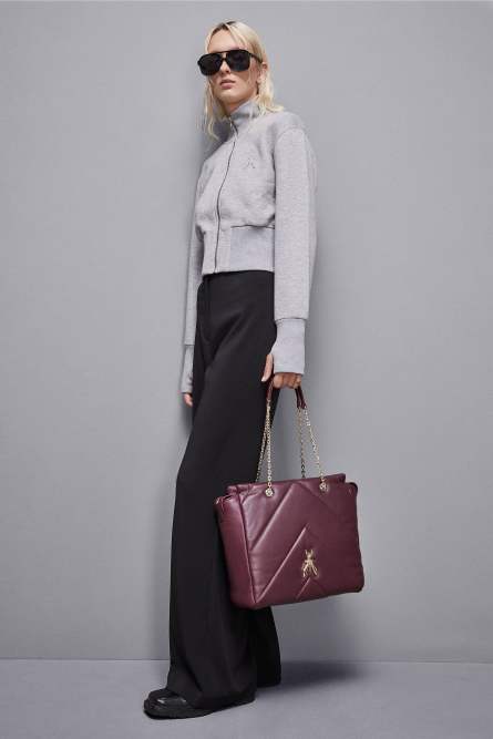 Leather bucket bag with zipper, Purple, Patrizia Pepe