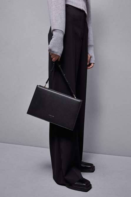 Leather shoulder pocket bag with zipper, Black, Patrizia Pepe