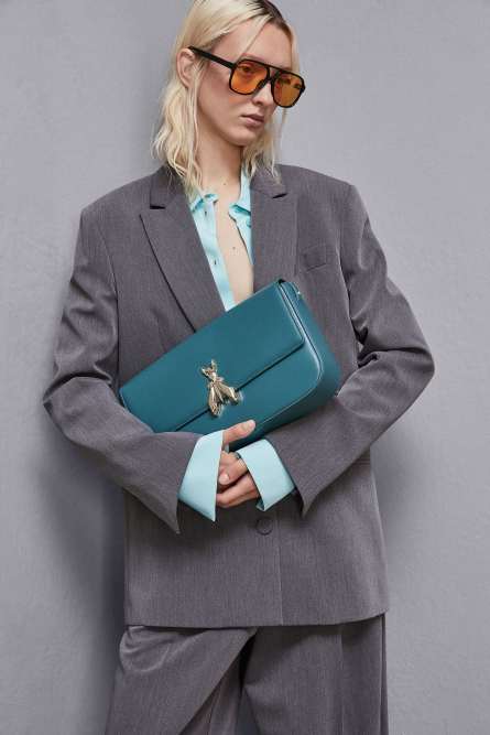 Leather bag with shoulder strap, Blue, Patrizia Pepe