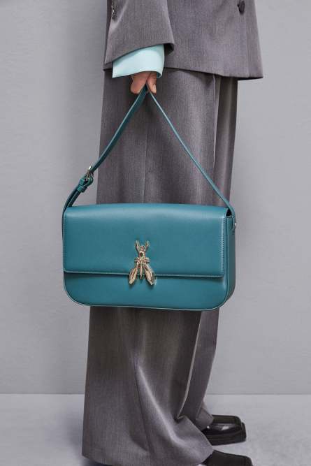 Leather bag with shoulder strap, Blue, Patrizia Pepe