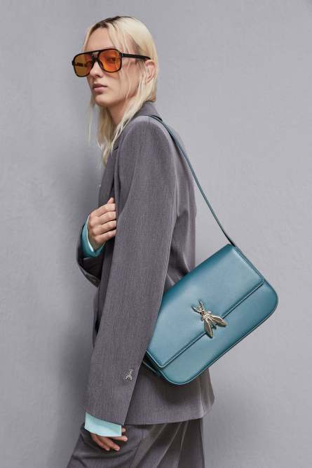 Leather bag with shoulder strap, Blue, Patrizia Pepe