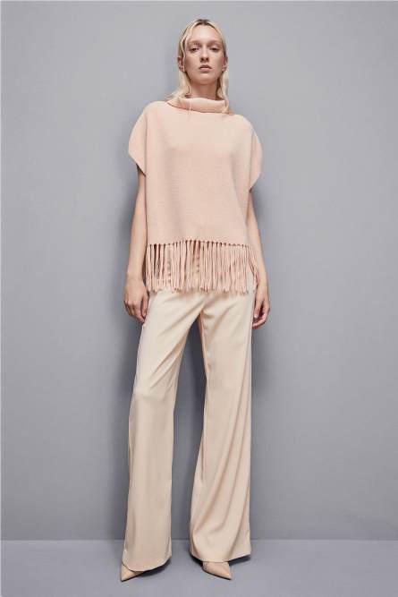 Organic wool fringed poncho, Beige, Patrizia Pepe