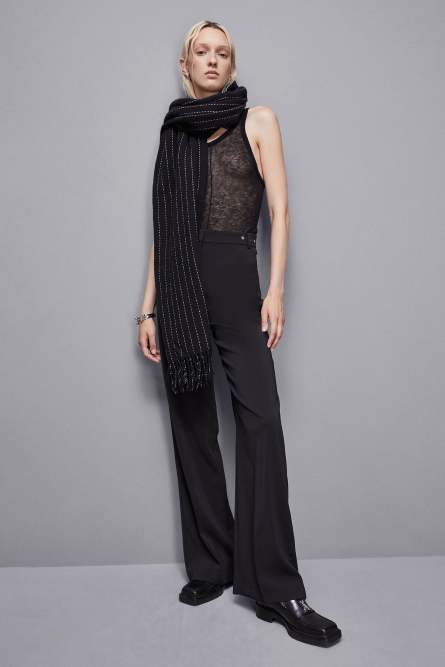 Wool-blend pinstripe scarf, Black, Patrizia Pepe