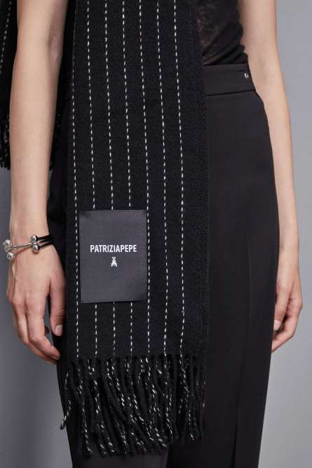 Wool-blend pinstripe scarf, Black, Patrizia Pepe