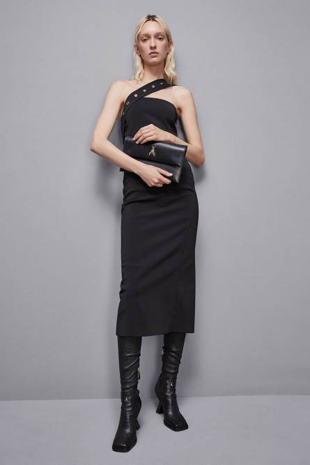 Fly leather clutch bag with chain, Black, Patrizia Pepe