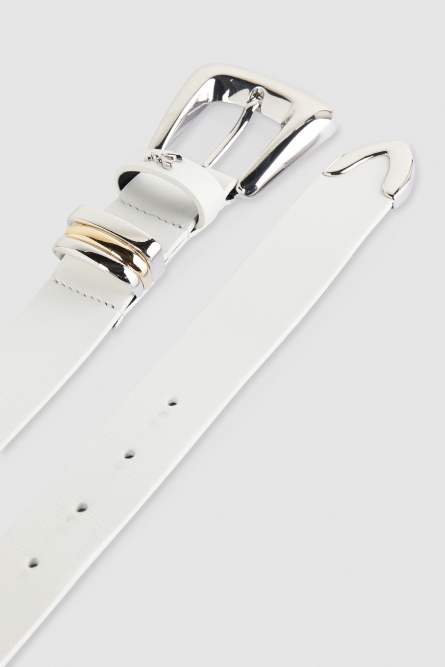 Low-waisted leather belt, White, Patrizia Pepe