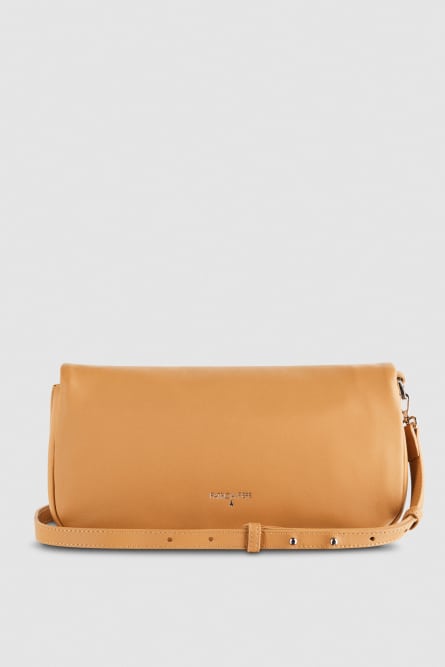 Leather shoulder bag with zipper, Brown, Patrizia Pepe