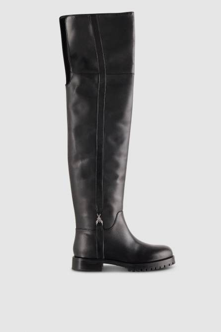 High leather boots with side zipper, Black, Patrizia Pepe