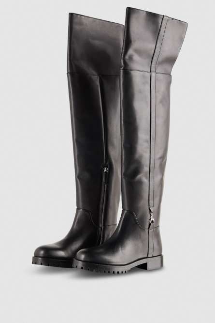 High leather boots with side zipper, Black, Patrizia Pepe