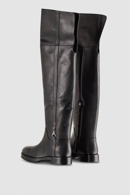 High leather boots with side zipper, Black, Patrizia Pepe