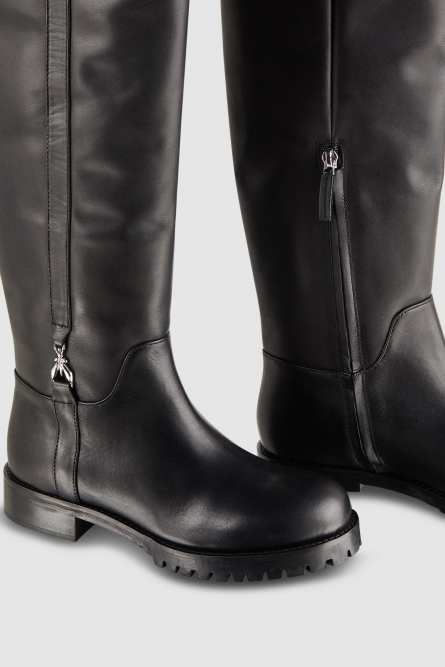 High leather boots with side zipper, Black, Patrizia Pepe