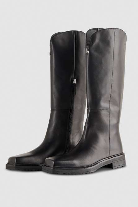 Leather square toe boots, Black, Patrizia Pepe