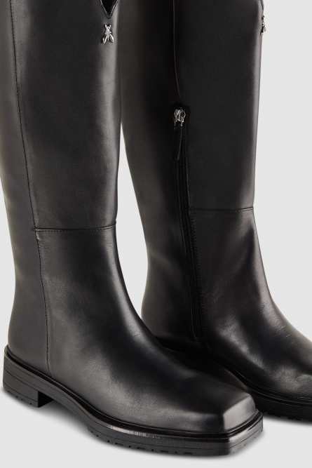 Leather square toe boots, Black, Patrizia Pepe