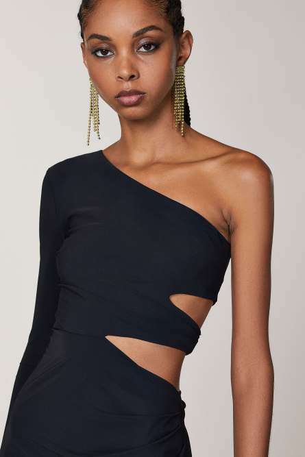 One-shoulder midi dress, Black, Patrizia Pepe