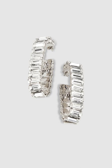 Open hoop earrings with rhinestones, Silver, Patrizia Pepe