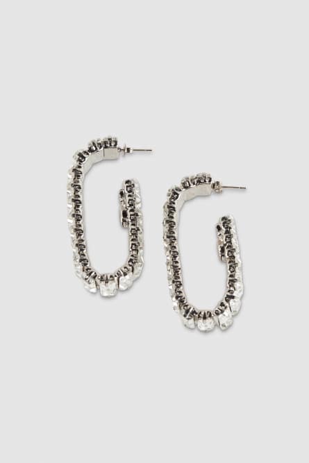 Open hoop earrings with rhinestones, Silver, Patrizia Pepe