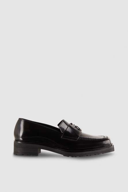Leather square toe moccasins, Black, Patrizia Pepe