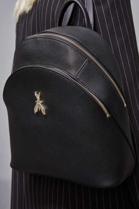 Fly leather backpack with double pocket, Black, Patrizia Pepe